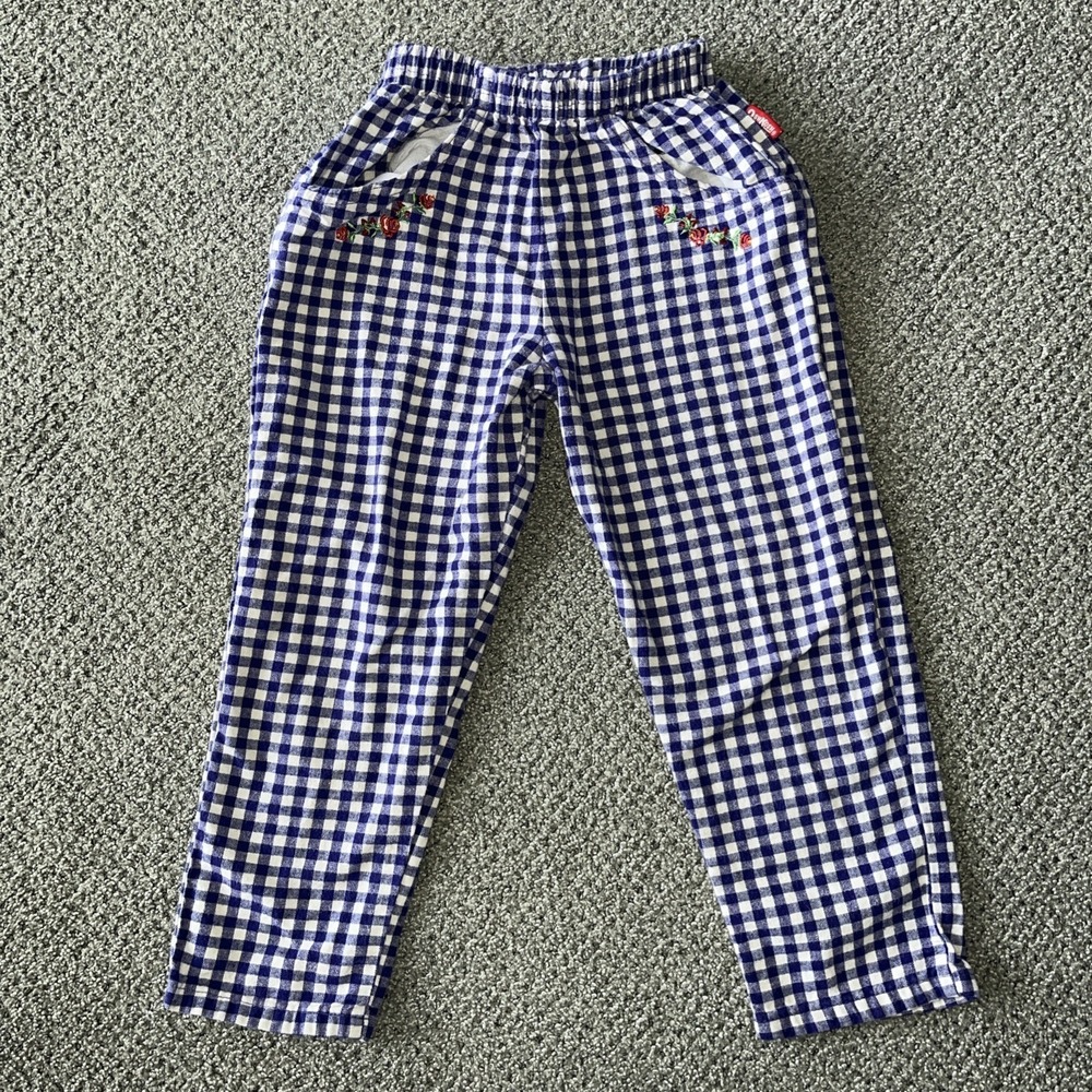 Vintage Osh Kosh Pull On Gingham Pants: Size 5. Baggies With Flowers